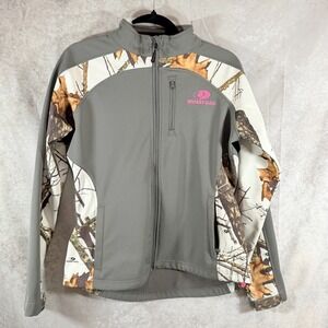 Mossy Oak Jacket Womens Small 4/6 Softshell Full Zip Gray White Camo Pattern